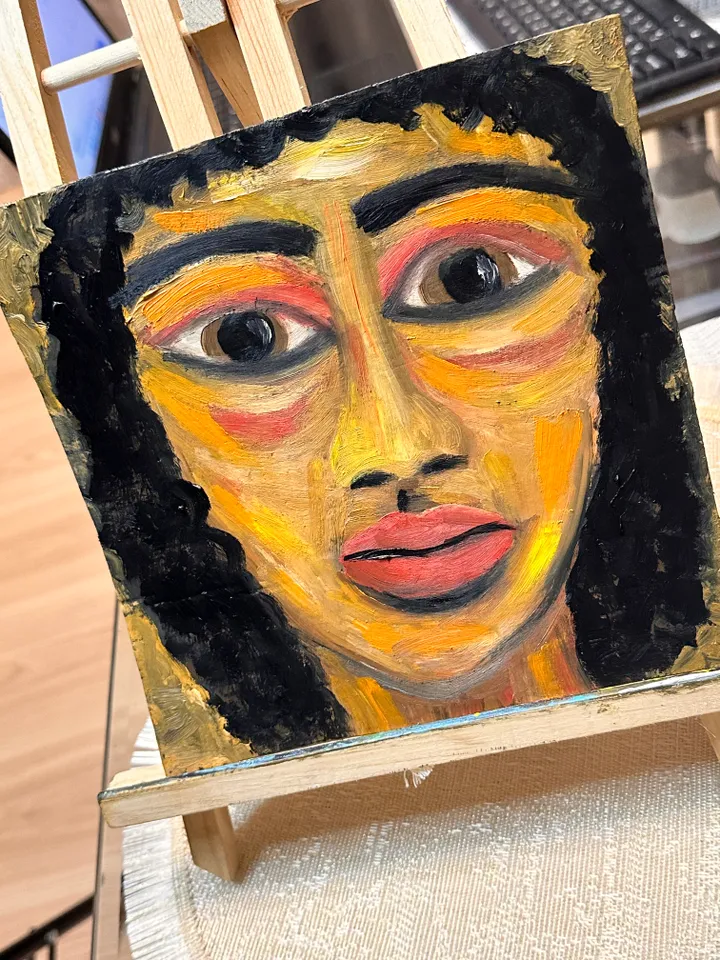 Oil Painting Abstract Portrait of a Young Man Male Art People Cardboard 8x8 inches 20x20 cm Miniature Modern Art Abstraction Unframed Wall Decor