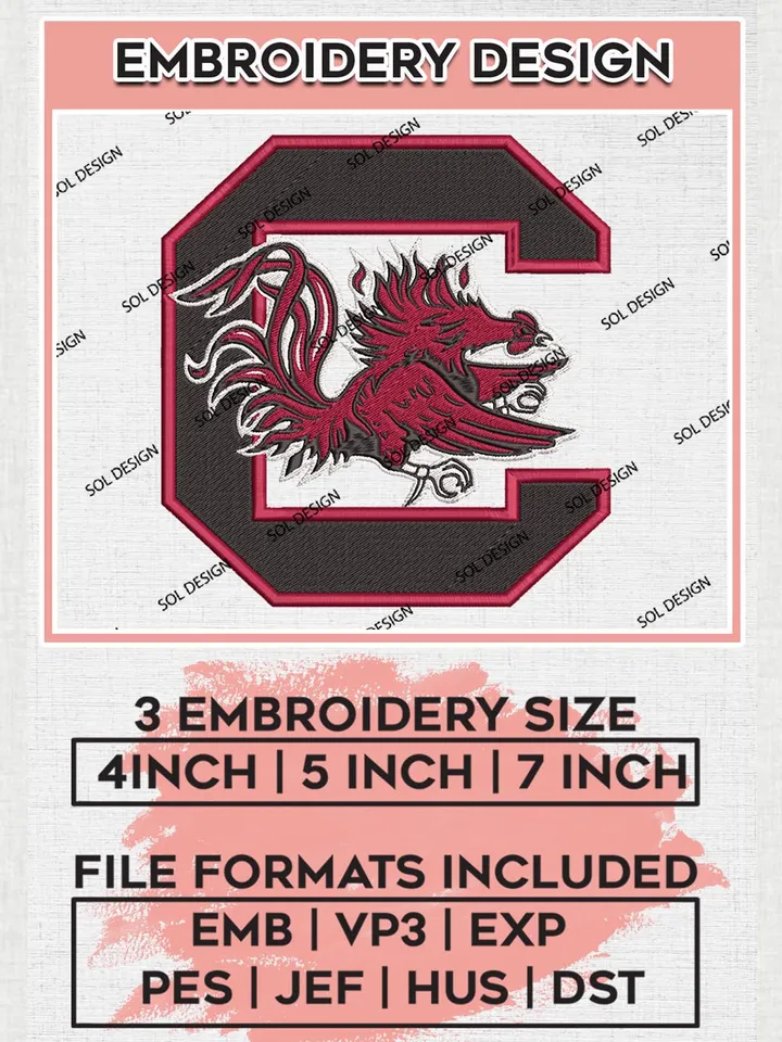South Carolina Gamecocks Logo Machine Embroidery Design, NCAA South Carolina Gamecocks Embroidery Design Design files, NCAA Embroidery Designs, NCAA Machine Embroidery Designs, Digital Download