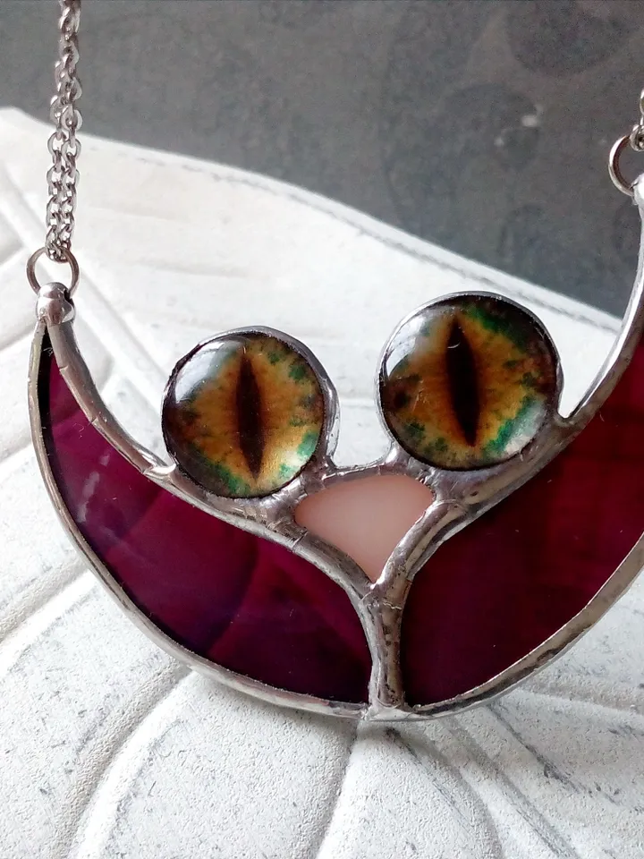 CAT necklace, cat eye pendant, cat mom necklace, cute cheshire cat, cat moon necklace, cat lovers jewelry