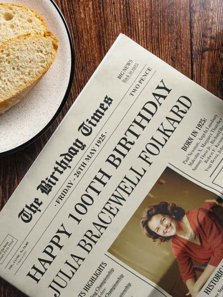 100th Birthday Newspaper Poster with Ireland Highlights, 100th Birthday Ideas, 1925 birthday Irish Sign, Born in 1925 Gifts & Decor