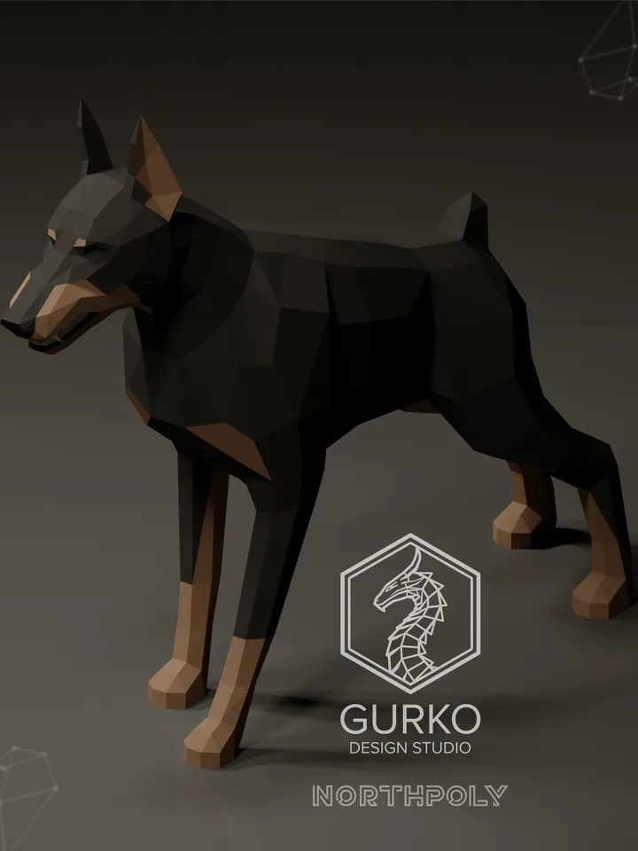 Angry Doberman Papercraft, Dog, Digital Template, PDF Download, Gurko, 3D Low Poly, Pepakura, Origami Sculpture, Paper Party Decor, DIY Gift