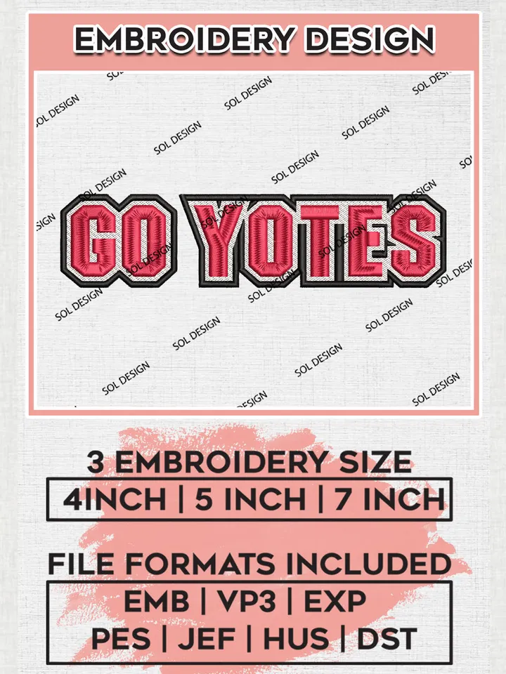 NCAA Go Yotes Team Writing Logo Embroidery Design Files, NCAA South Dakota Coyotes Machine Embroidery, NCAA Teams, Game Day, 3 sizes, NCAA Machine embroidery designs, Digital Download