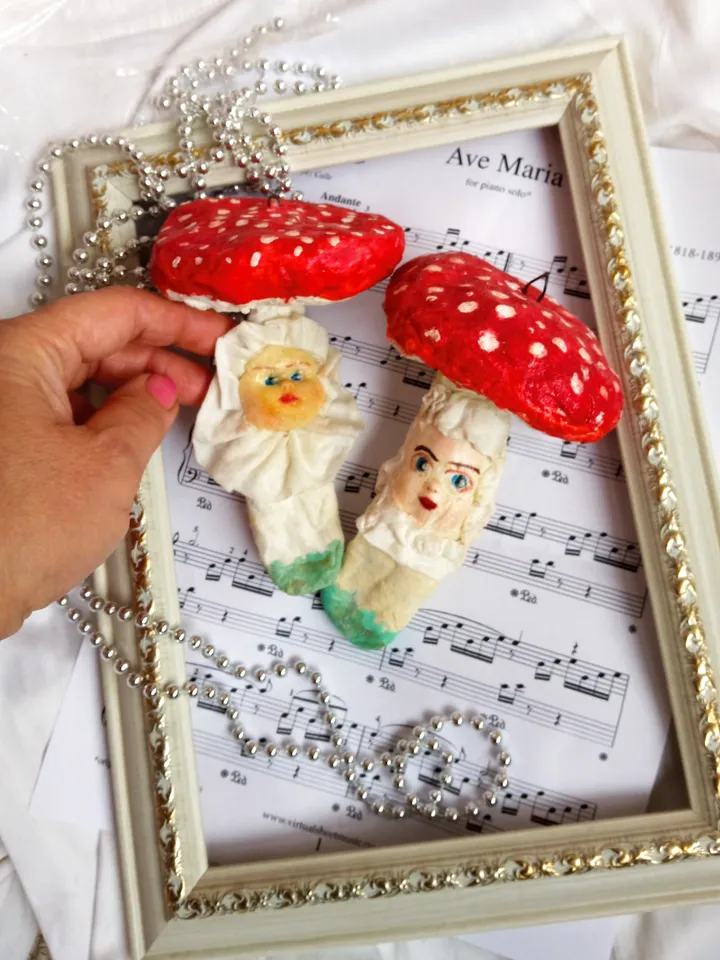 Unique Handmade Mushroom Ornaments with Faces - Classic Cotton Art. Amanita. Fly agaric Christmas tree toy Christmas ornaments