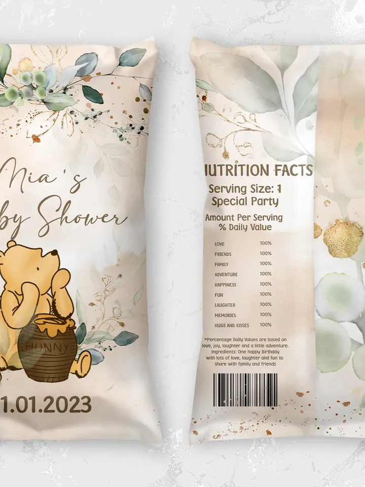 Editable Chips Bag Label Birthday Party; Winnie the Pooh Baby Shower; Printable Chips Bag Potato Label; Winnie Pooh Party Decoration; WP4