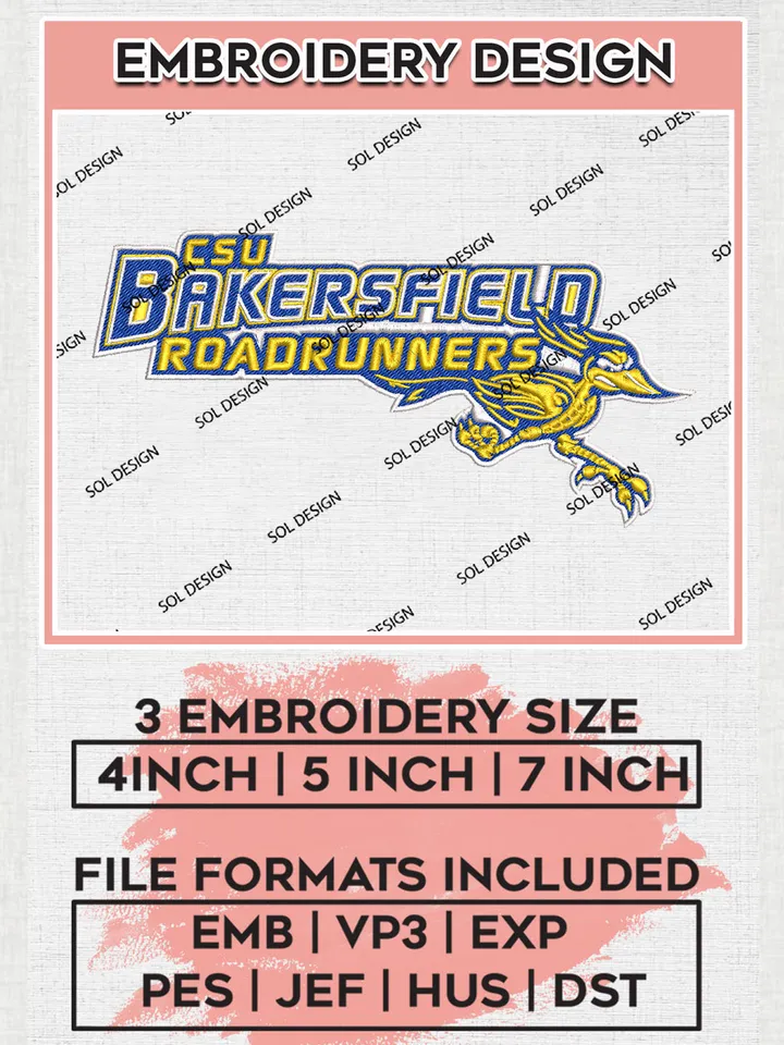 NCAA Cal State Bakersfield Roadrunners Team Logo Embroidery Design Files, NCAA Cal State Bakersfield Roadrunners Machine Embroidery, NCAA Teams, Game Day, 3 sizes, NCAA Machine embroidery designs, Digital Download
