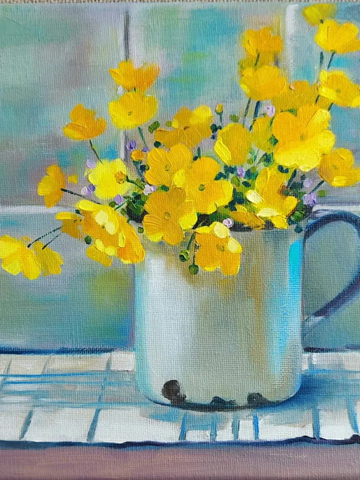 Flowers. Buttercups. Original Wall Art. Still life. 10x8 inches.