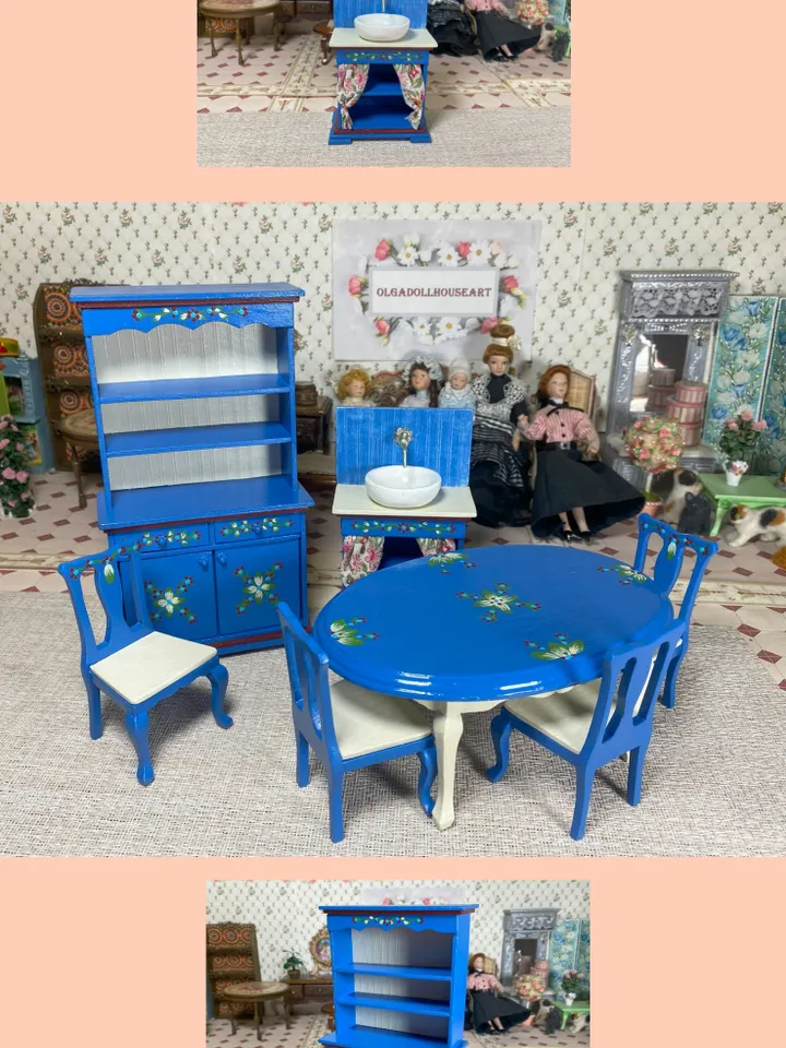 Kitchen furniture set. 1:12. Handmade. Furniture for a doll. Doll sideboard. Doll table.