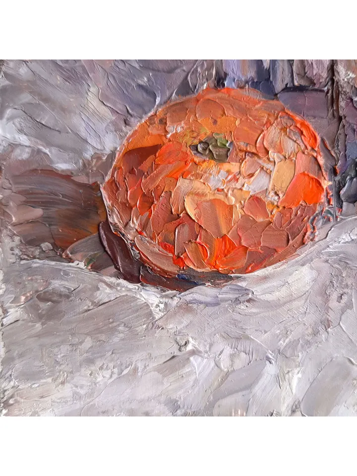 Tangerine Apple PAINTING 8x5,7" ORIGINAL ART Still Life with fruits Kitchen Artwork Signed by artist Marina Chuchko