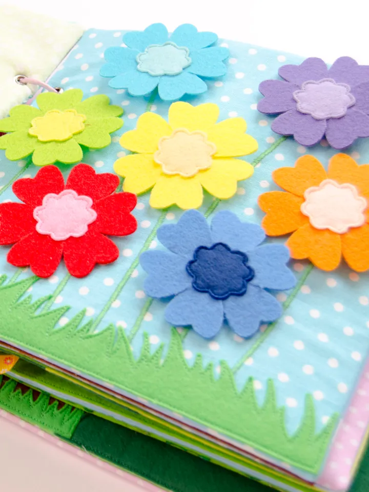 Quiet book page, Flower meadow, PDF sewing pattern, SVG files