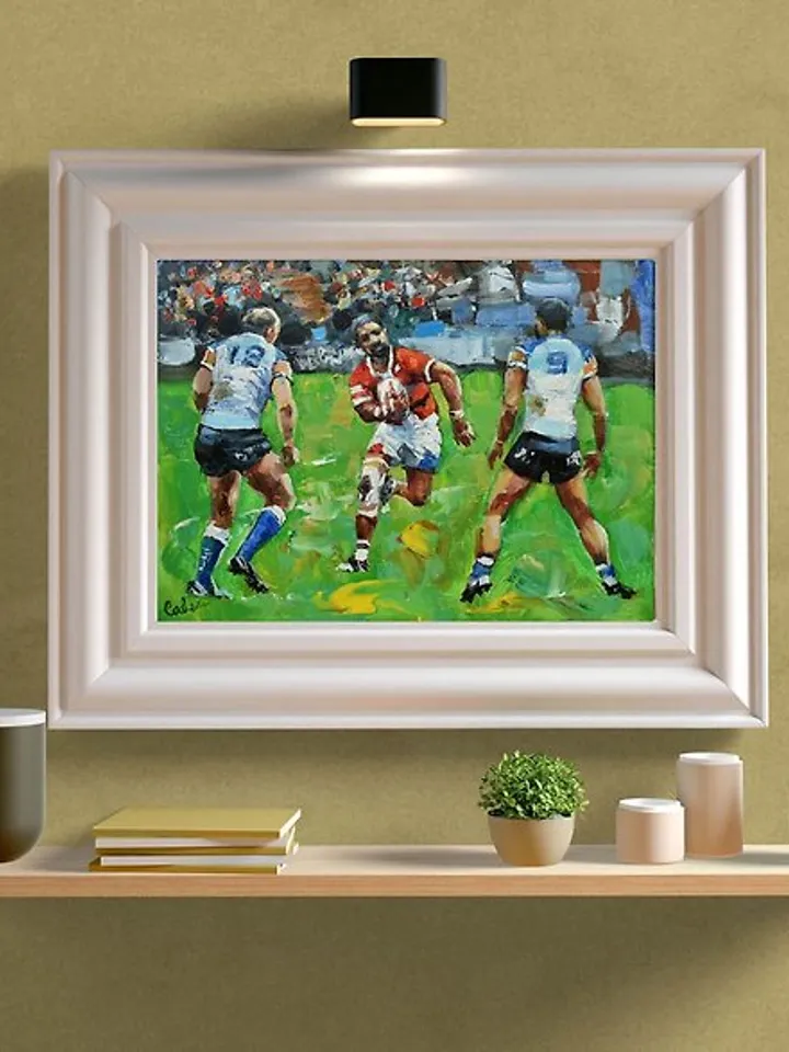 Rugby American Football Original Painting Oil Artwork Small Wall Art