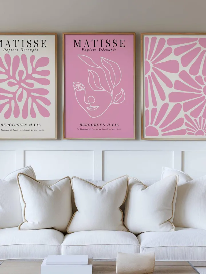 Pink Matisse Print Set Printable Wall Art Pink Print Set Gallery Wall Set of 3 Prints Preppy Wall Art Exhibition Posters Danish Pastel