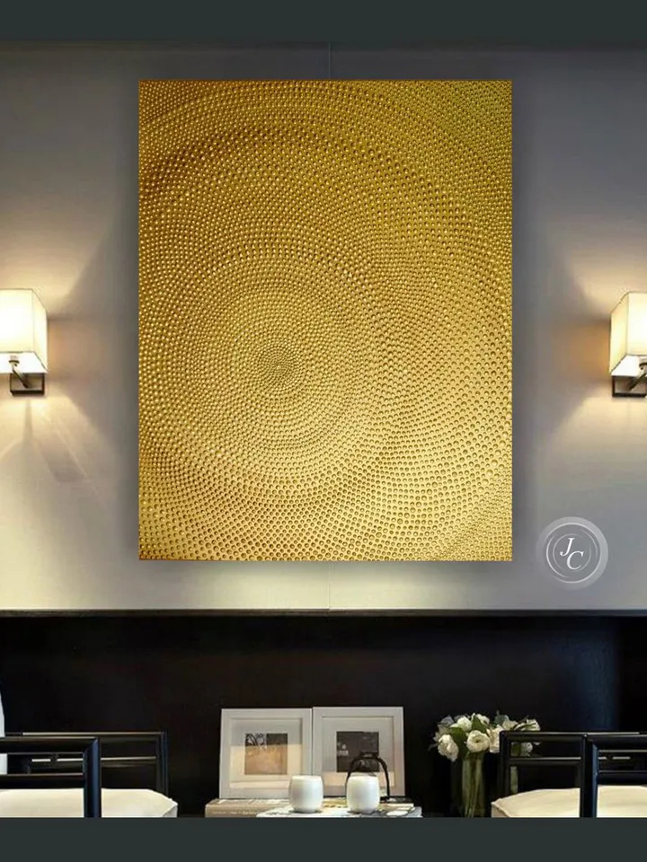 Gold Abstract Wall Art Glittery Golden Painting Doty Textured artwork | Abstract painting Golden Wall decor