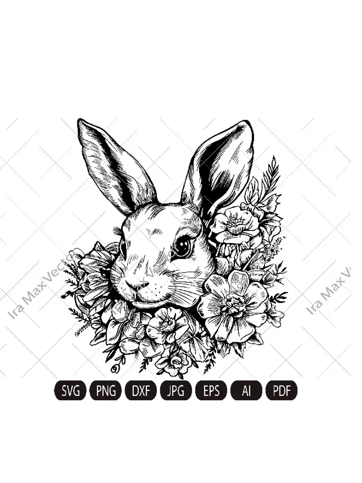 Bunny  SVG, Bunny in flowers, Easter Bunny SVG, Happy Easter svg, Spring svg, Rabbit SVG Cut file, Flower Bunny svg, Animal Face svg