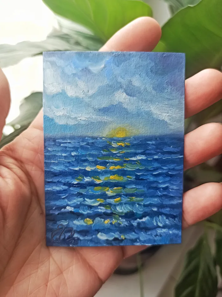 Original oil painting ACEO, Seascape #2, Miniature painting 2,5x3,5 in