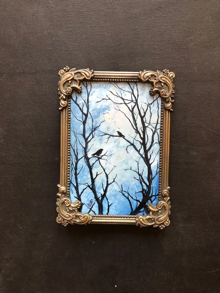Mystic Oil Painting Framed Antique Metal Frame