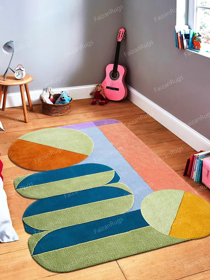 Color Full Irregular Shape hand tufted rugs 100% wool for living room, bed room, kids room in any size 8x10,9x12,6x9,5x8,4x6