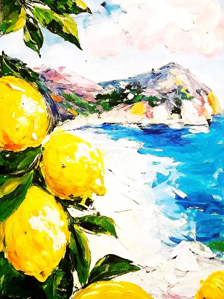 Lemon Tree Painting Courtyard Original Art Impasto Oil Painting Italian Landscape mall Art Unique Original Oil Painting Modern Art 7x5