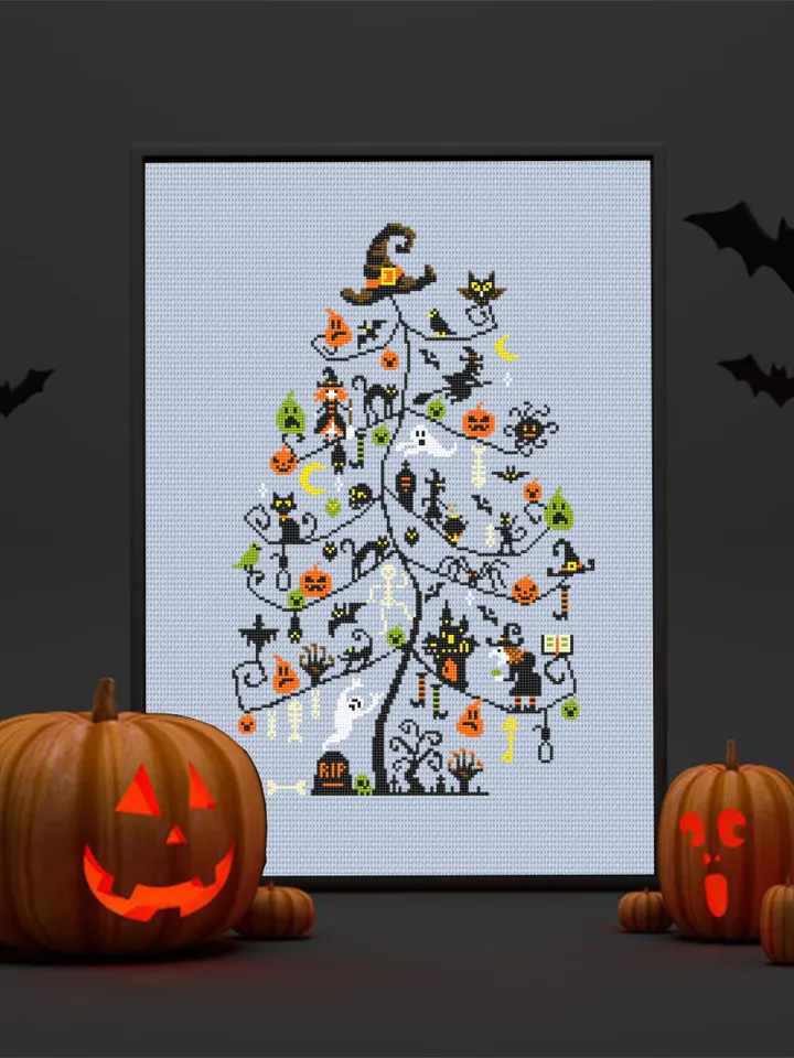 Halloween Christmas tree cross stitch pattern PDF download Witch cross stitch chart, Halloween pattern digital PDF Scary Christmas gift #H68