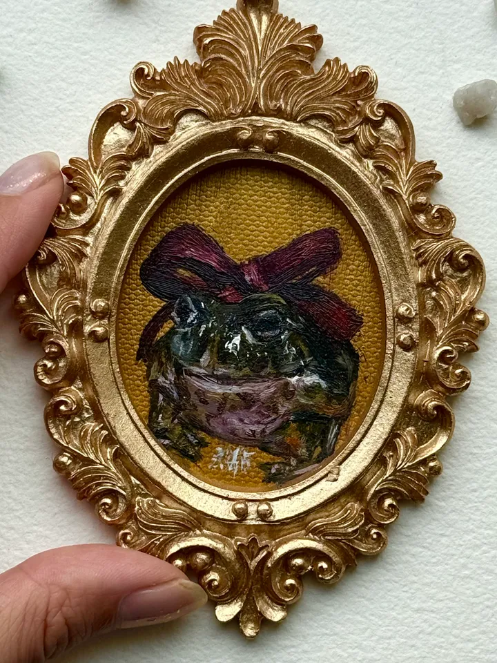 Framed Toad Painting Original Cute Frog Gift Artwork Amphibians Art Oil Painting