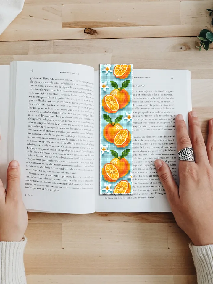 Orange bookmark cross stitch pattern download PDF Modern handmade bookmark pattern, Fruit cross stitch chart, Floral bookmark digital #B119