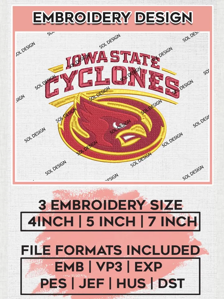 NCAA Iowa State Cyclones Team Logo Machine Embroidery Design, NCAA Iowa State Cyclones Team Design Design files, NCAA Team Embroidery Designs, NCAA Machine Embroidery Designs, Digital Download