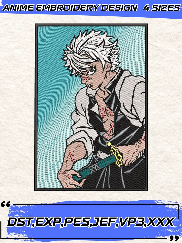 Shinazugawa Sanemi Embroidery Design,Demon Slayer Machine Embroidery Pattern,4 Sizes,Instant Download
