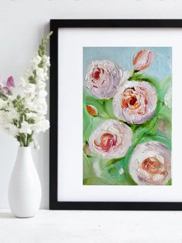 Peonies flowers original oil painting hand painted modern impasto painting wall art 6x9 inches