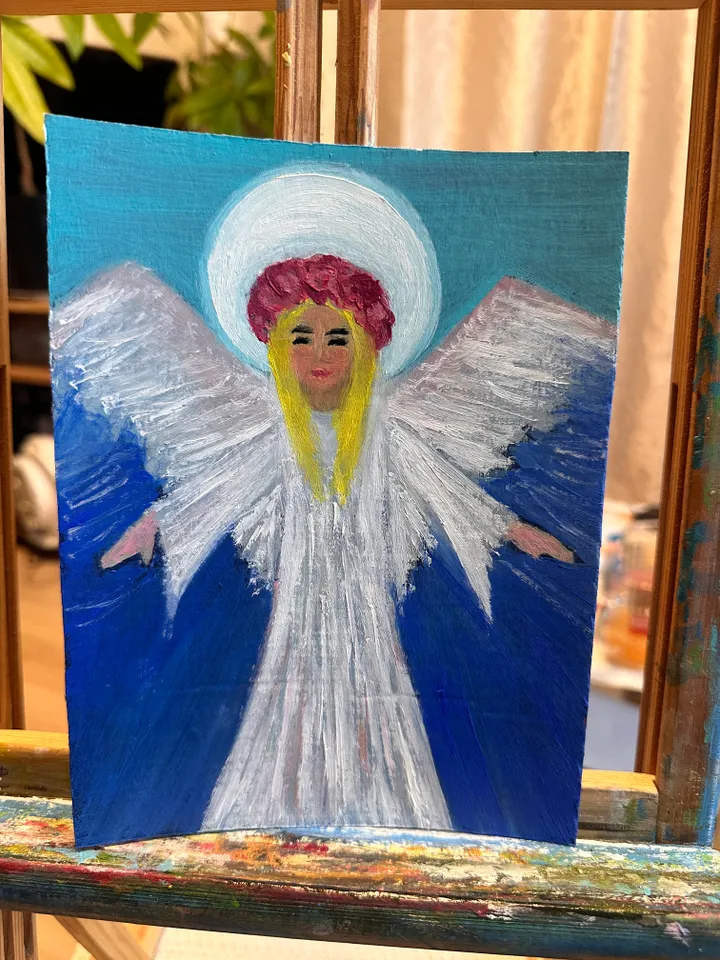 Oil Painting Flying Angel Girl
Angel Figurative Portrait People Impressionism Cardboard 20 cmx15 cm 8x6 inches Miniature Wall Decor