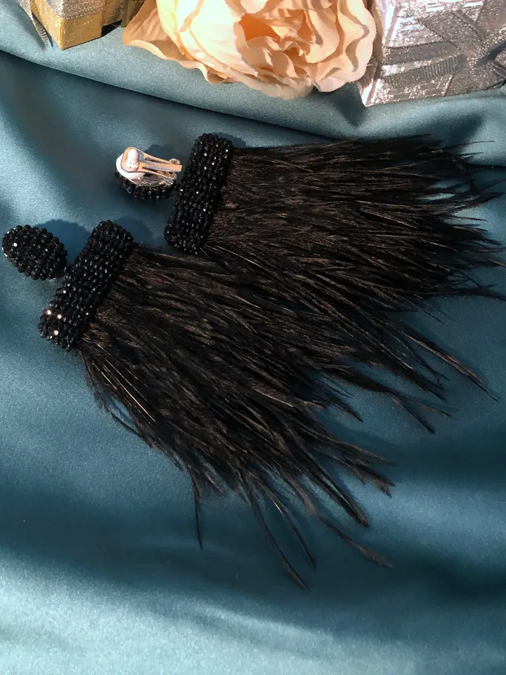 Feathers Beaded Earrings clip-on