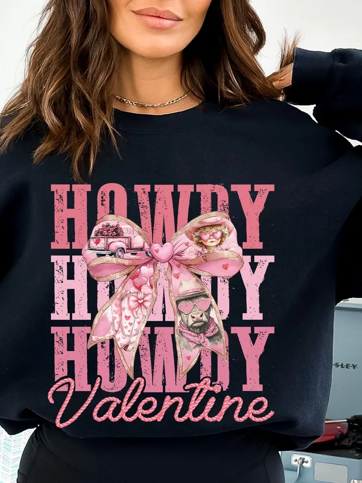 Coquette Bow Howdy Valentine Png, Western Valentines Png, Valentine Hearts Png, Pink, Glitter, Cowboy Cupid Png, Love Png, Retro Valentines