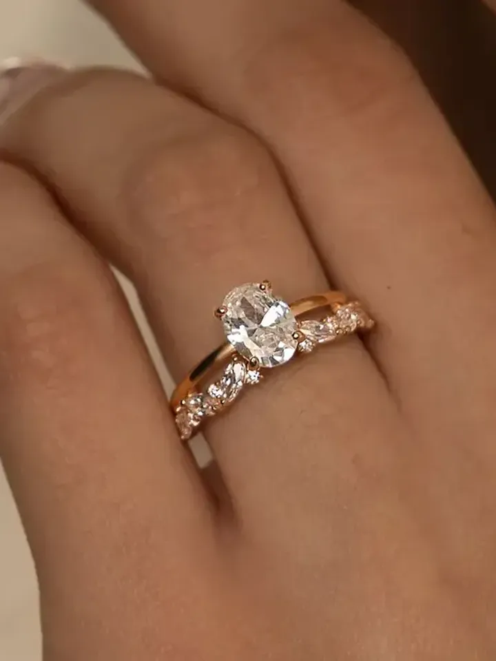 Women's ring silver 925 gold plated with cubic zirconia