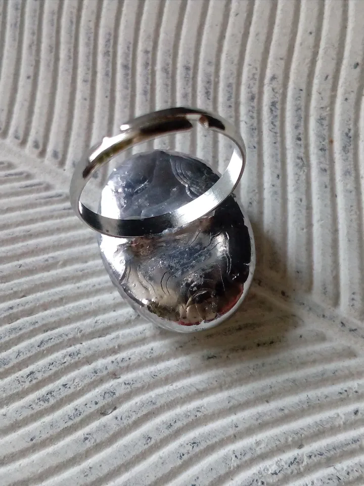 Glass ring, large oval ring, simple stained glass, tin soldered ring, stained glass ring, sparkling ring, shiny ring