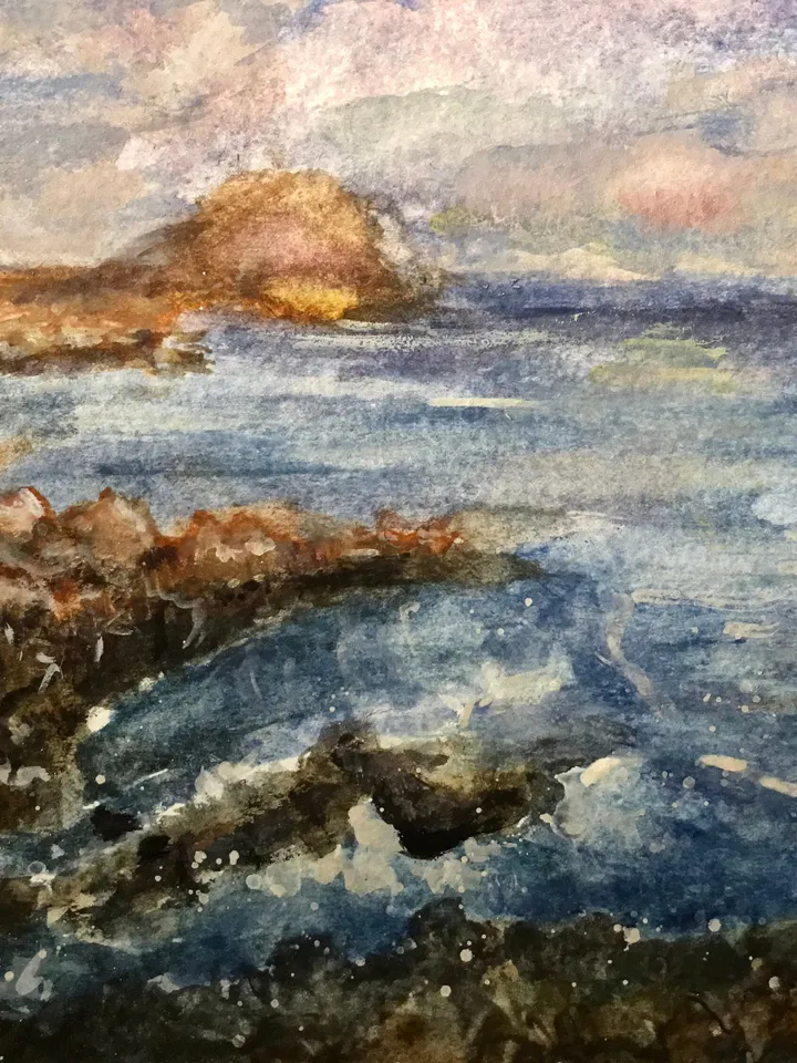 Set of 2 original watercolor seascapes, watercolour wall art,ocean,boat,sunset,rocks painting,Canarian Islands wall art,unique gifts.