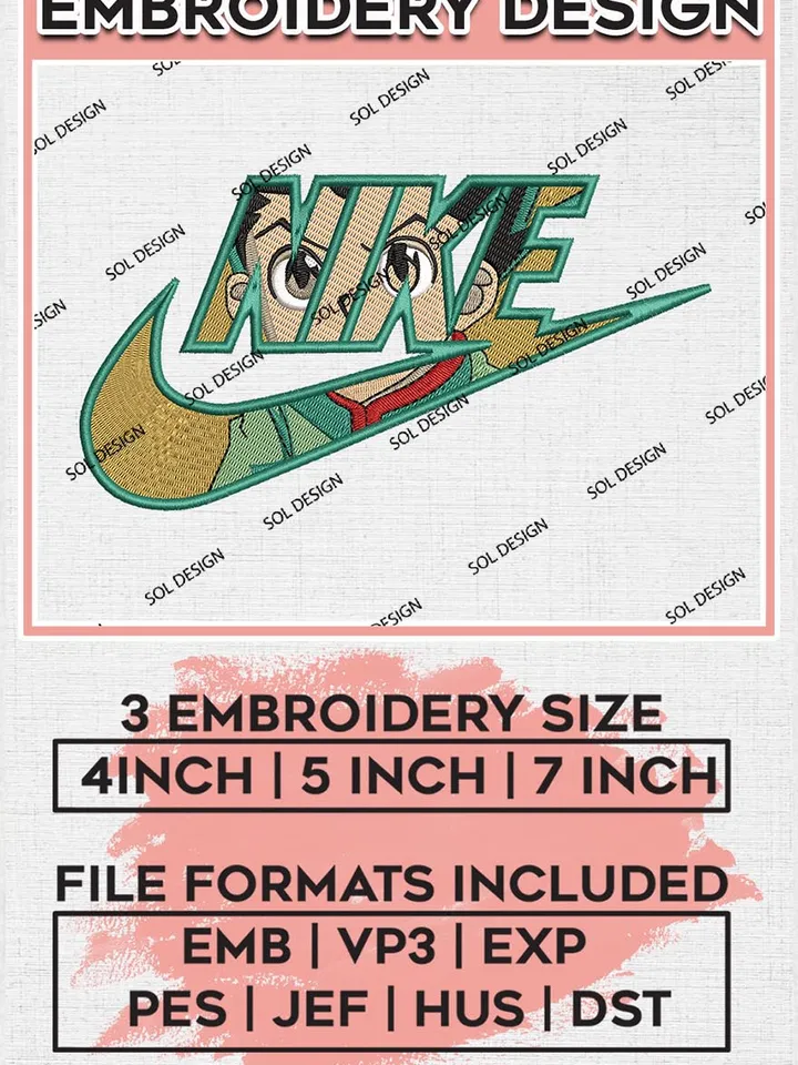 Gon Freecss Nike Embroidery Designs, Gon Anime Character Embroidery Files, Hunter x Hunter Machine Embroidery Pattern, Digital Download EMB_ANIME_176