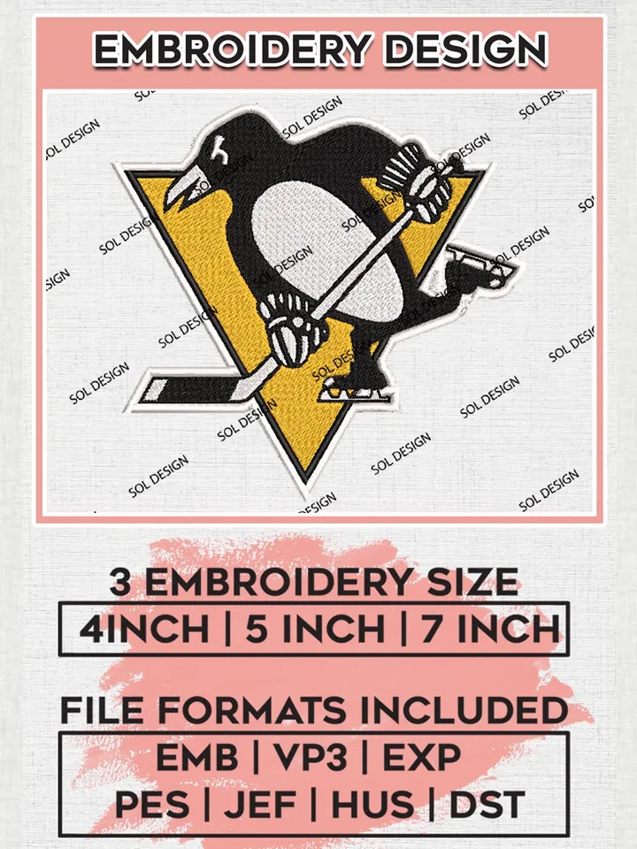 Pittsburgh Penguins Machine Embroidery Files, NHL Pittsburgh Penguins Embroidery Designs, NHL Pittsburgh Logo, NHL Embroidery Design, Hockey Team, Digital Download