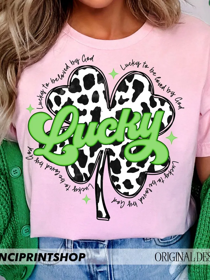 Cow Print Lucky Png, St Patricks Day png, 4 leaf clover png, Retro St. Patty's Day Png, St Patricks Shirt Design, Lucky png, Sublimation png