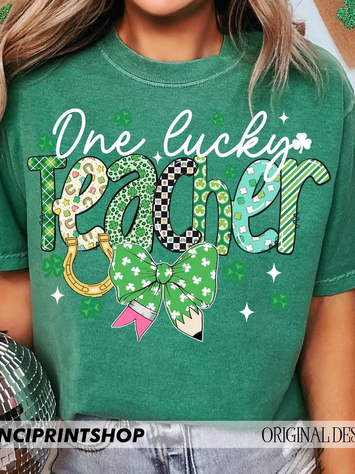Teacher St Patricks png, Lucky Teacher png, St Patricks Day Teacher png, Teacher Coquette Bow png, Teacher png, Lucky png, Gift for teacher