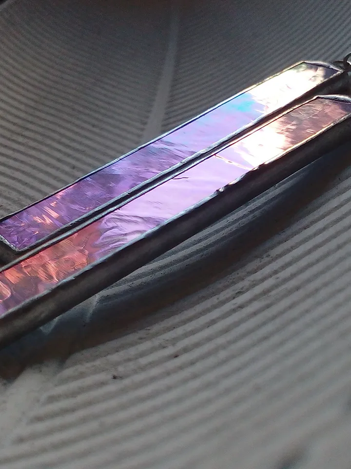 Iridescent stained glass blue earrings, cute rectangle earrings, dichroic earrings, duochrome earrings