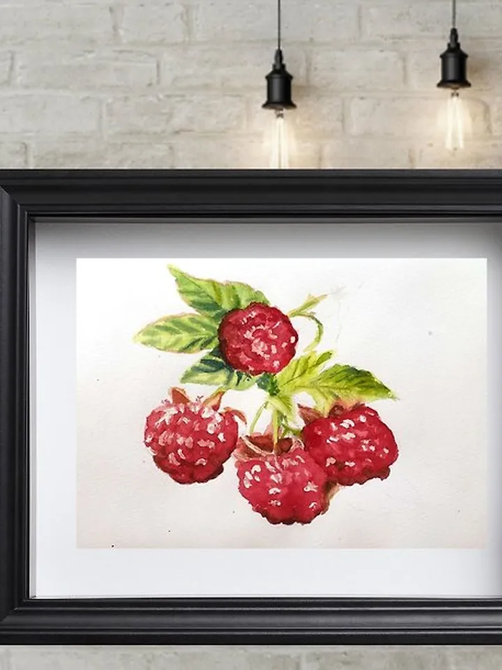 Raspberry Painting Fruit Watercolor Art Eat Artwork Kitchen Art
