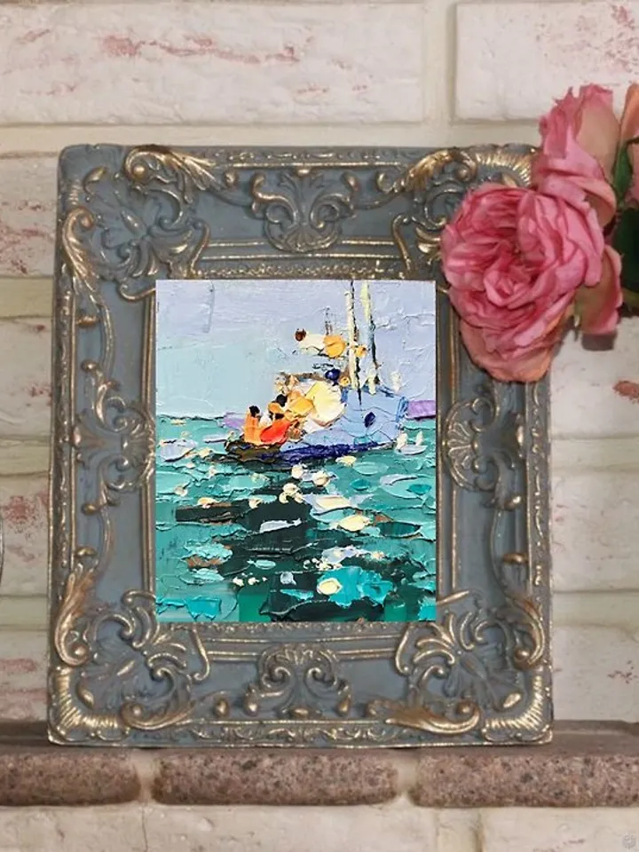 California Painting Boat Artwork Impasto Oil Paintings