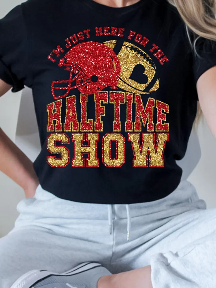 Just Here For Halftime Show Sparkly Faux Sequins Superbowl Png, Game Day Shirt Design, Trendy Superbowl Png, Kansas City Football PNG