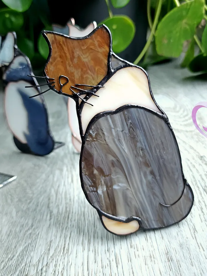 Stained Glass Cat Suncatcher Free-Standing