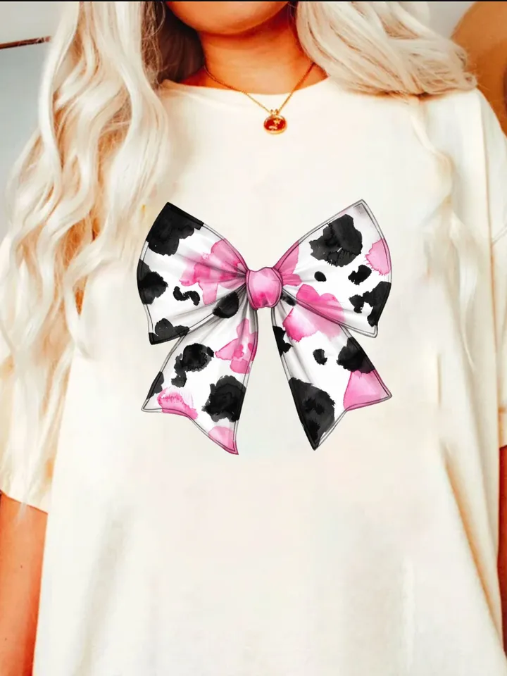 Pink Cow Print Coquette bow png Coquette clipart design trending png retro mama png pink bow png aesthetic png tee shirt designs western png