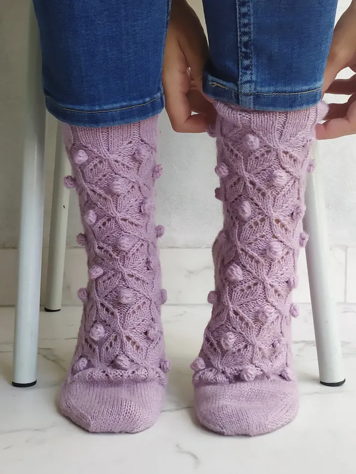 Pink womens warm handmade socks | Warm knitted accessory
