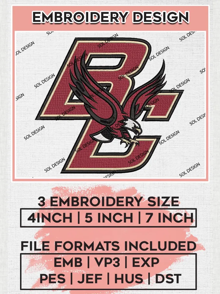 Boston College Eagles Logo Machine Embroidery Design, NCAA Boston College Eagles Embroidery Design Design files, NCAA Embroidery Designs, NCAA Machine Embroidery Designs, Digital Download