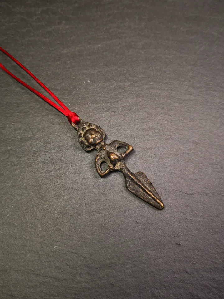 Gandhanra Antique Tibetan Amulet,Samantabhadra Phurba,Kila(Dorje Phurba) , Trantic Buddhism Ritual Implement Pendant,Made of Copper,2.6"
