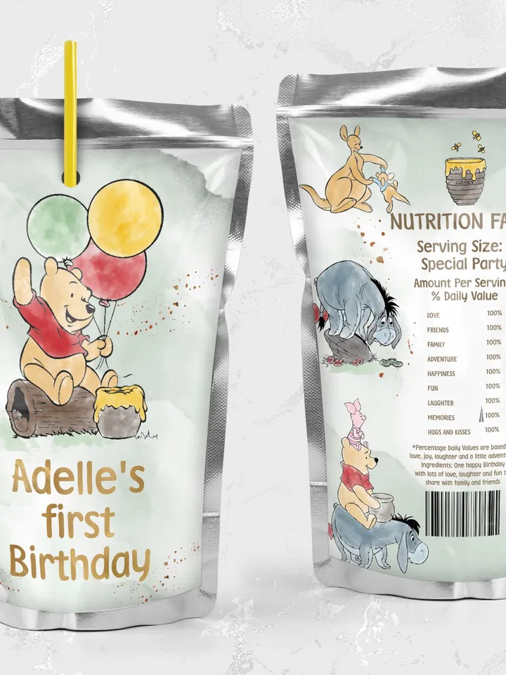 Juice Label Winnie the Pooh; Winnie the Pooh 1st Birthday; Printable Juice Label Winnie the Pooh Party Decoration Editable Winnie Pooh WPg15