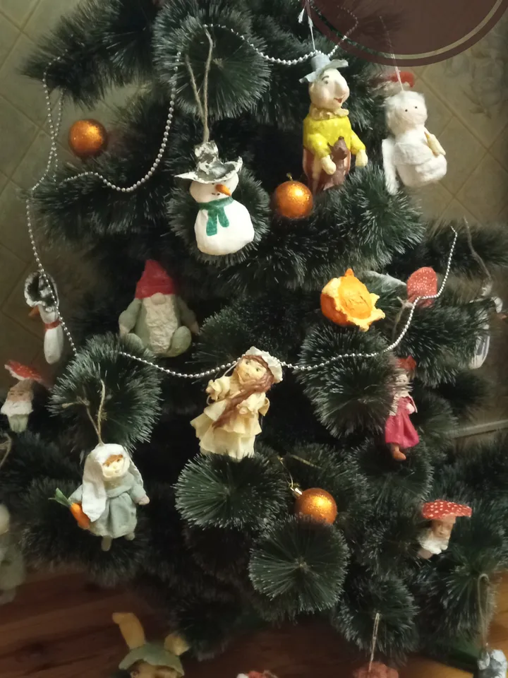 Handmade cotton Christmas tree toy. Pendant doll in a beige dress. Little doll. Christmas presents. Xmas decor. Made in 1 copy. Free shipping