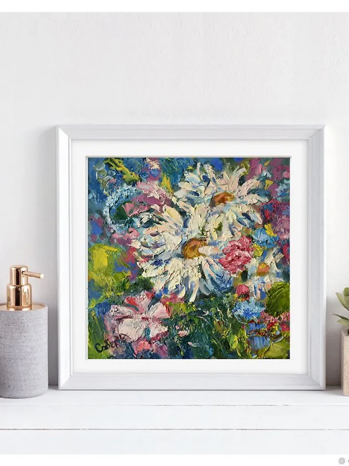 Daisy Painting Flowers Original Art Floral Impasto Oil Small Artwork Picture