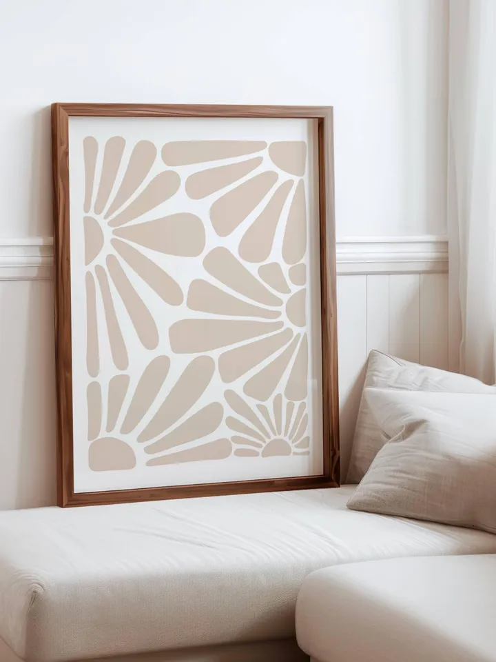 Neutral Wall Art Set of 2 Prints, Boho Flower Print, Beige Abstract Minimalist Organic, Beige Floral Wall Art, Wild Flower, Printable Art